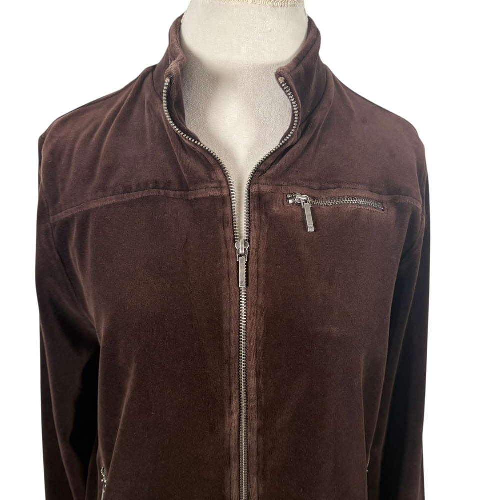 Ralph Lauren LRL Brown Velour Track Jacket Zip Up 90s 00s Vintage Soft Size 1X - Picture 3 of 10